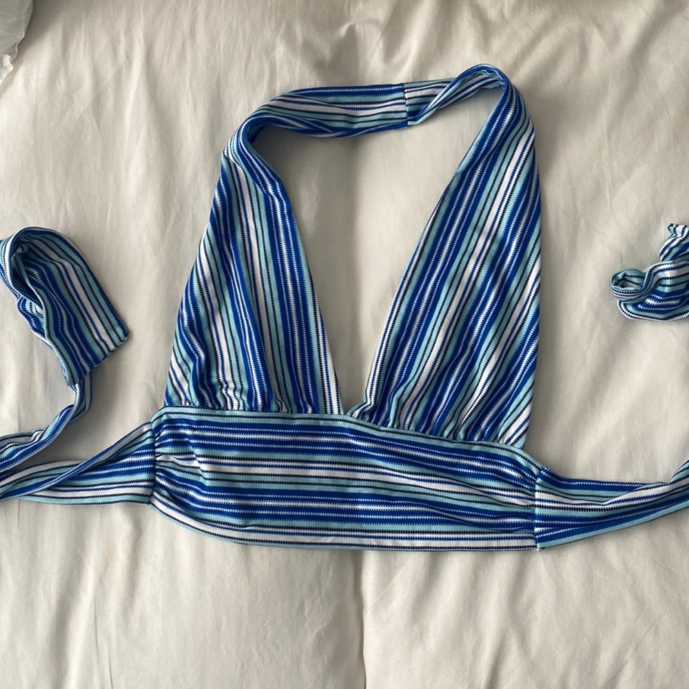 blue stripped halter top that ties in the back